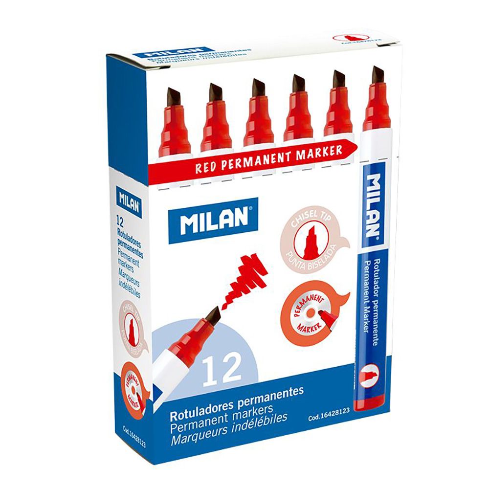Caixa com 12 marcadores permanentes. ponta biselada vermelho milan - Image 2