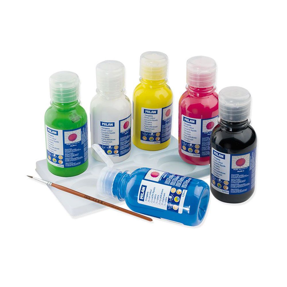 Caixa de 6 frascos 125ml de tempera cores sortidas milan - Image 2