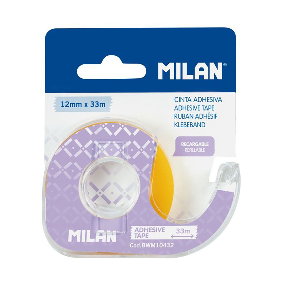 Blíster com desenrolador fita-cola transparente 12mm x 33m milan