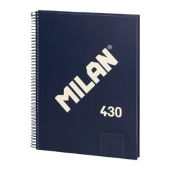 Caderno quadriculado A4 (5x5mm) azul-marinho, com espiral.