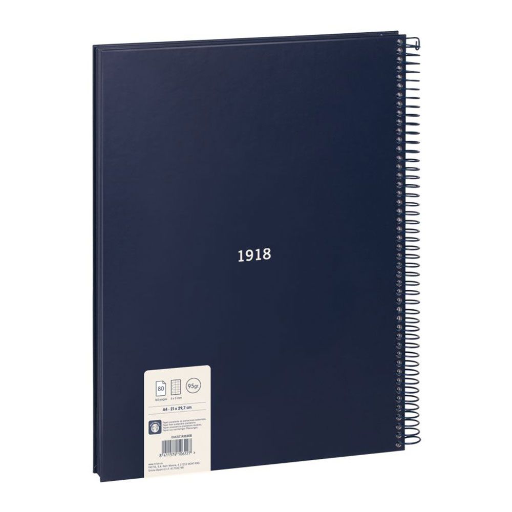 Caderno quadriculado A4 (5x5mm) azul-marinho, com espiral. - Image 2
