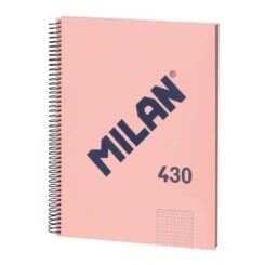Caderno quadriculado A4 (5x5mm) rosa, com espiral.