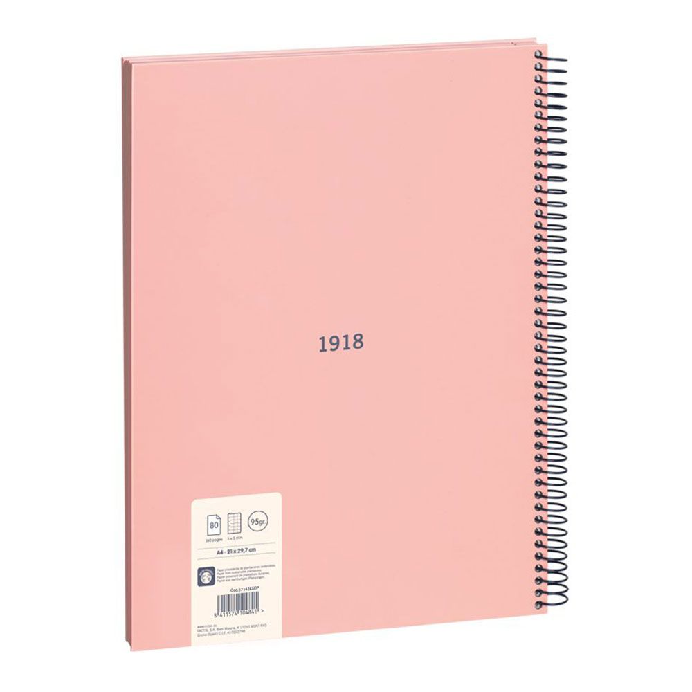 Caderno quadriculado A4 (5x5mm) rosa, com espiral. - Image 2