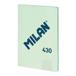 Caderno quadriculado A4 colado, verde.