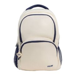 Mochila escolar 4 zípers 25l bege e azul marinho, série 1918.