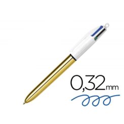 Caneta esferográfica 4 cores ponta 1mm corpo dourado