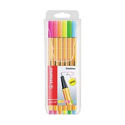 Marcador de fibra fluorescente stabilo point 88 cores sortidas, blister 6 unidades