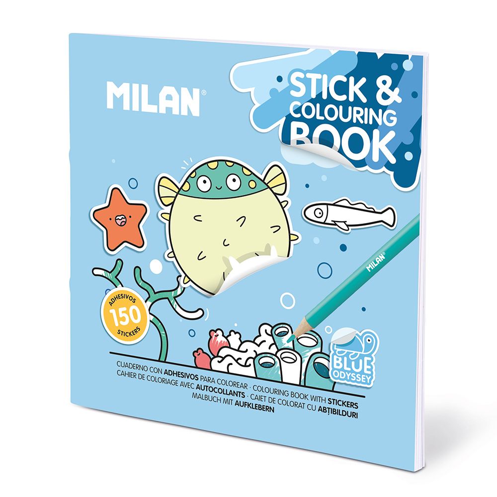 Caderno com adesivos para colorir azul odissey