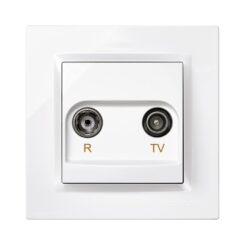 Tomada de televisão de extremidade branca com quadro