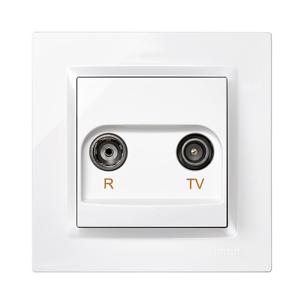 Tomada de televisão de extremidade branca com quadro
