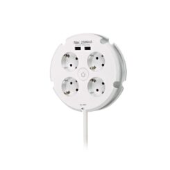 Base múltipla redonda com 4 bases 2P+T schuko, com interruptor + 2 USB, cabo de 1,5 m H05VV-F 3G1,5 mm², 16 a 250 v~, branca