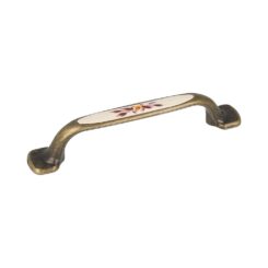 Puxador de móvel tipo ASA, modelo 834, em zamac e ABS com acabamento em couro envelhecido e estampa floral, 96 mm, blister 4 un