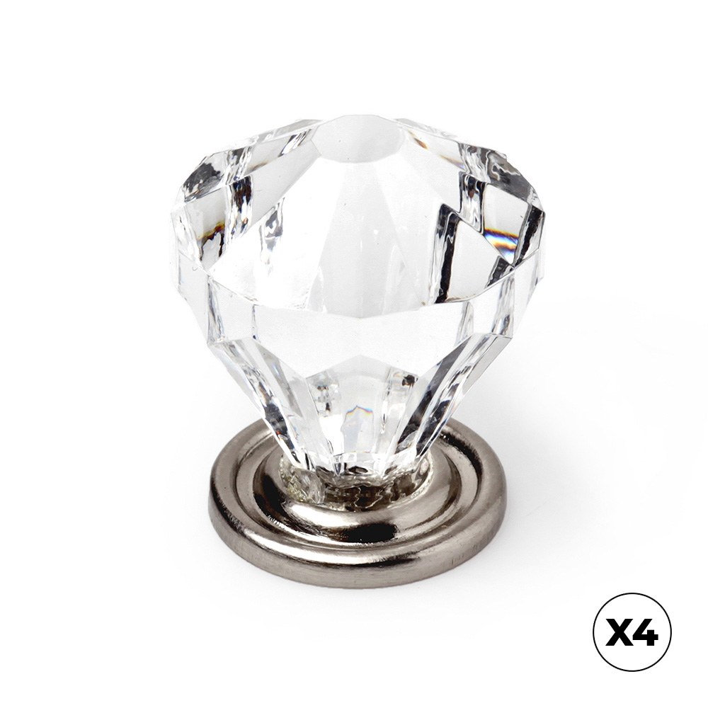 Puxador para móvel, modelo 487, em abs transparente com acabamento cromado brilhante, ø30 mm, blister 4 unidades