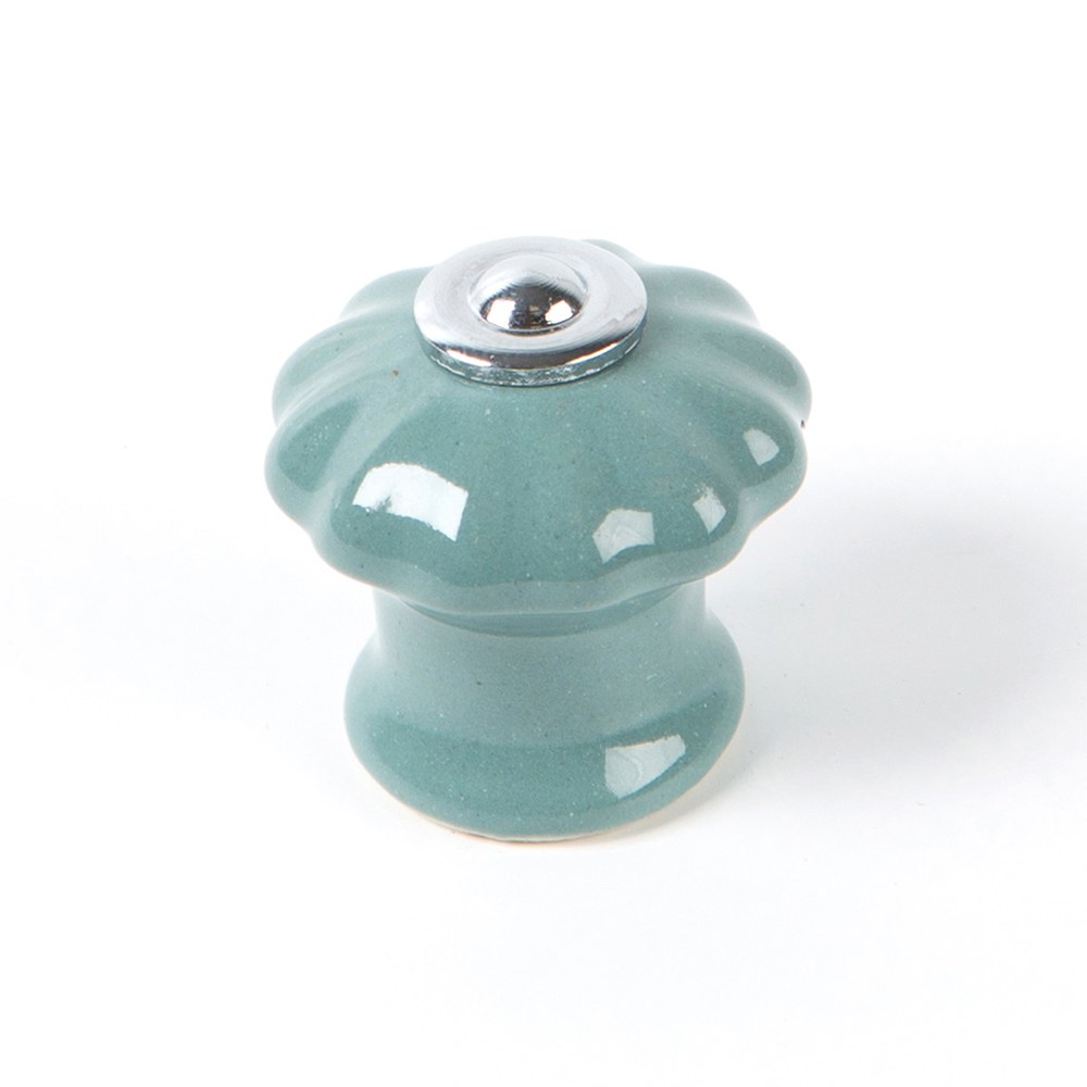 Puxador para móvel, modelo E524, em porcelana e aço com acabamento azul-acinzentado, Ø28 mm