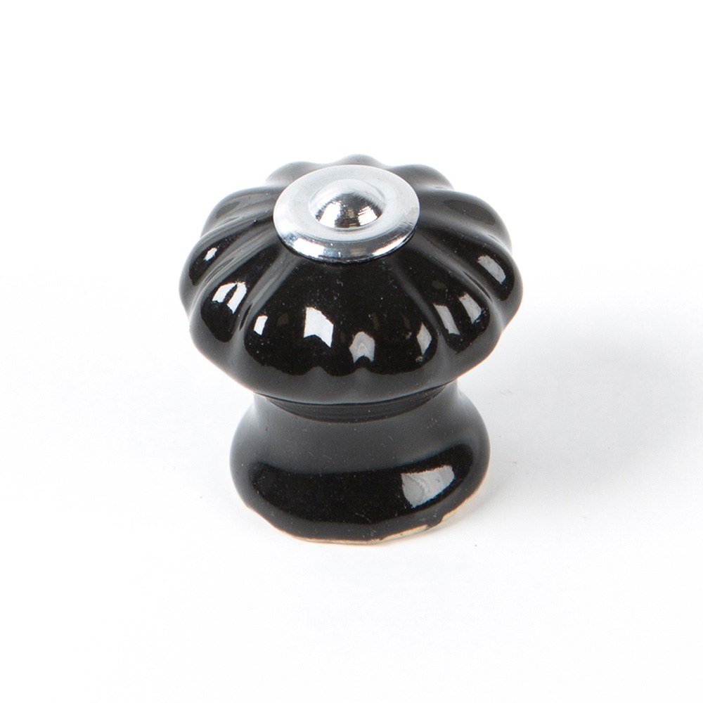 Puxador para móvel, modelo E524, em porcelana e aço com acabamento preto, Ø28 mm