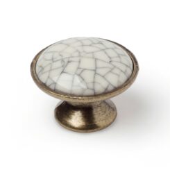 Puxador para móvel, modelo 814, de porcelana e zamak com acabamento craquelado e ouro velho, Ø30 mm, blister 4 un
