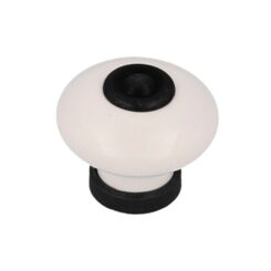 Puxador para móvel, modelo 824, de porcelana e metal com acabamento preto mate e branco, Ø31 mm, blister 4 un