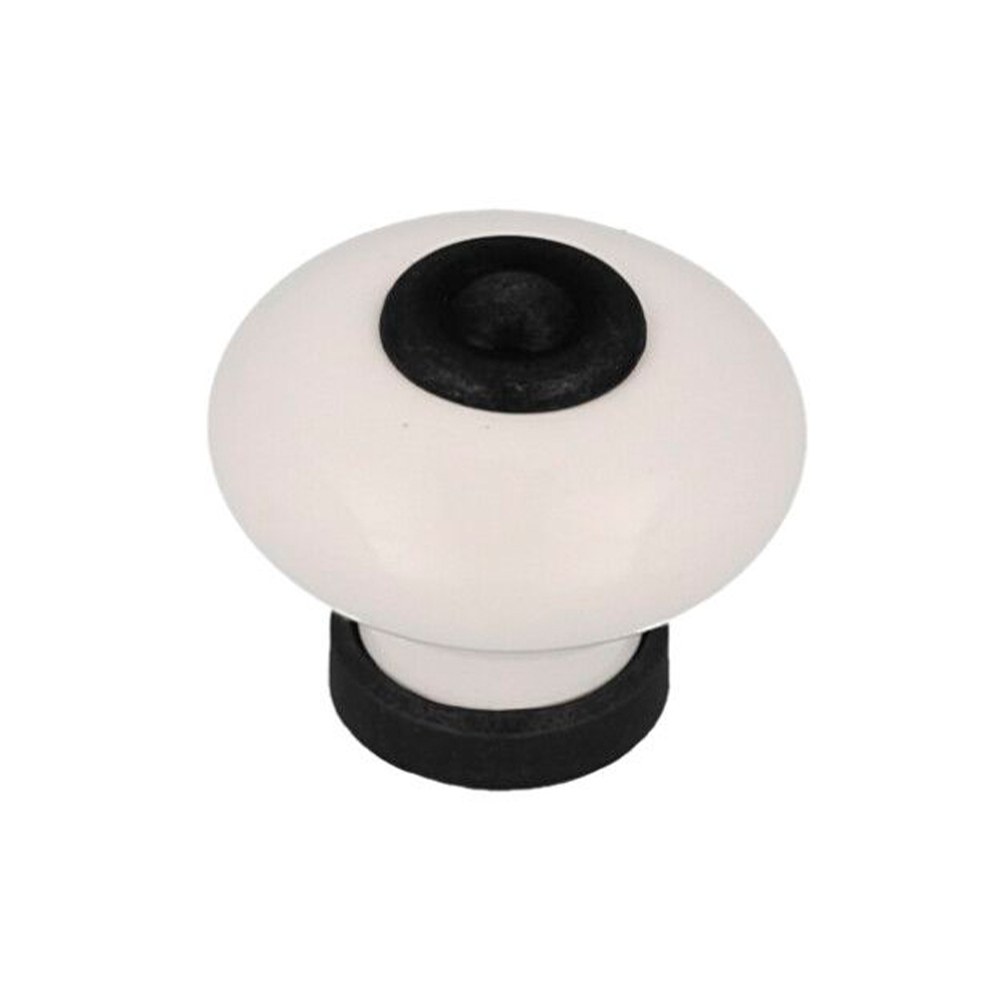 Puxador para móvel, modelo 824, de porcelana e metal com acabamento preto mate e branco, Ø31 mm, blister 4 un