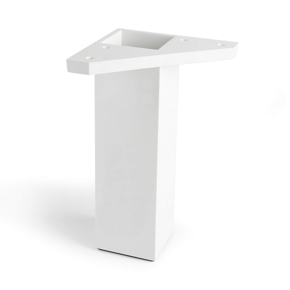Pé de canto quadrado, modelo 972, em ABS, 42 x 42 x 150 mm, branco