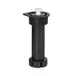 Pé ajustável para armário de cozinha, modelo 409, em ABS com tampa e acabamento preto, Ø49 x 138/158 mm, embalagem blister com 4 un