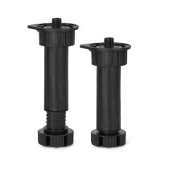 Pé ajustável para armário de cozinha, modelo 408, fabricado em ABS preto, Ø49 x 138/158 mm, blister 4 un