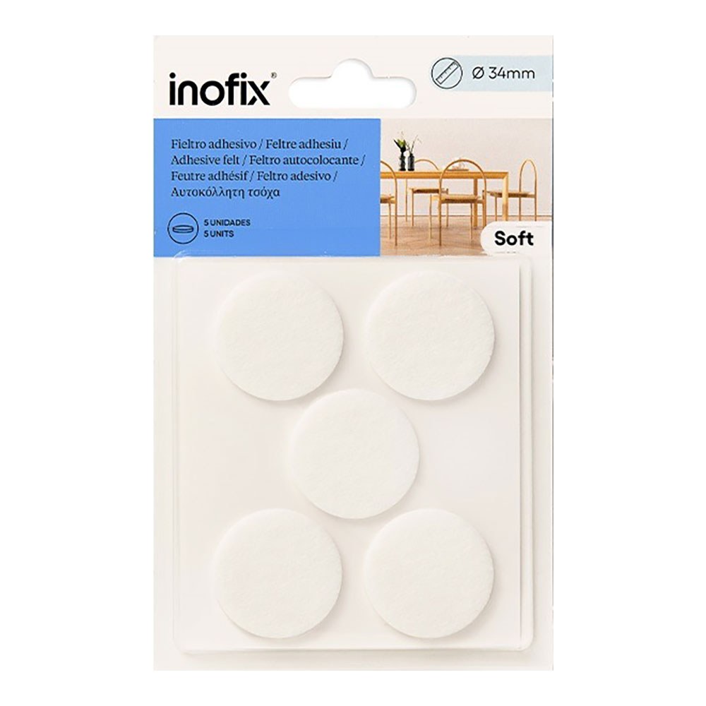 Feltro adesivo, circular, sintético, branco, Ø34 mm, 5 un, blister - Image 2
