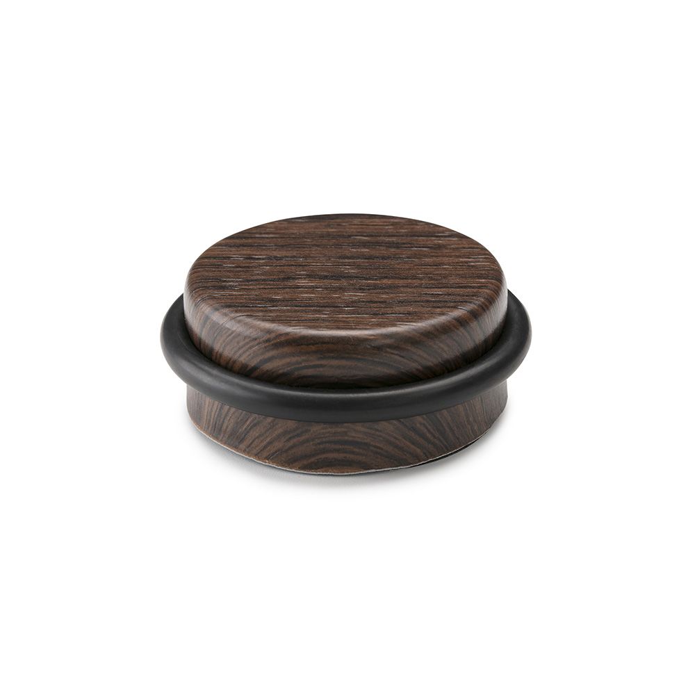 Batente de porta com anel de vedação, feito de metal e silicone com acabamento em madeira wengué, fixação adesiva, blister