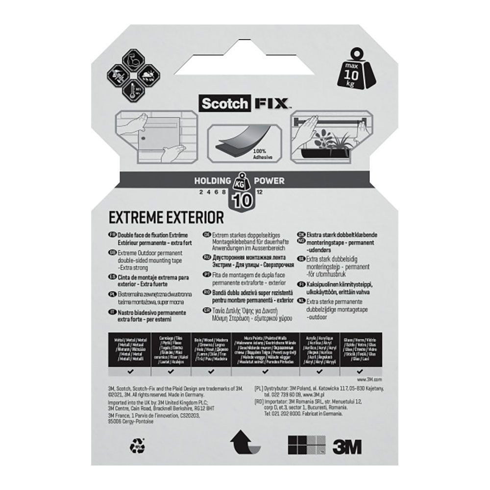 Fita dupla face para montagem exterior extrema, máx 10 kg 19 mm x 1,5 m - Image 3