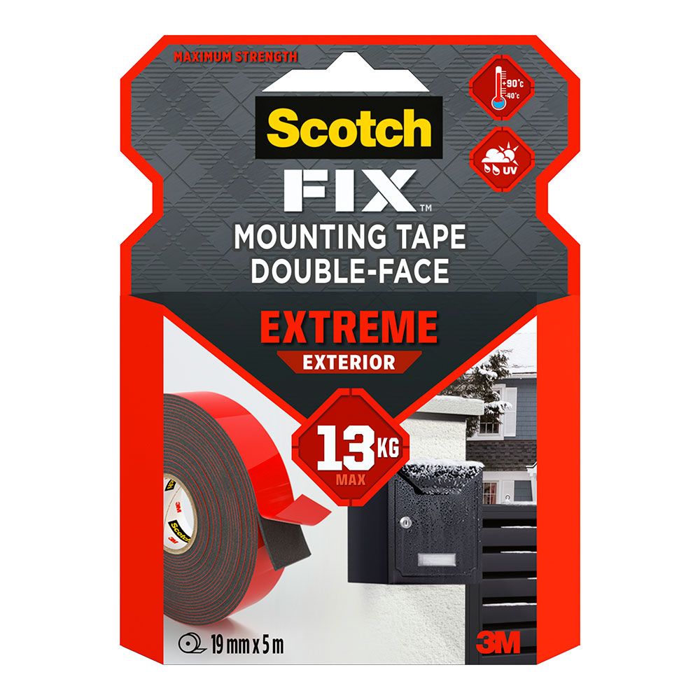 Fita dupla face para montagem exterior extrema, máx 10 kg 19 mm x 1,5 m