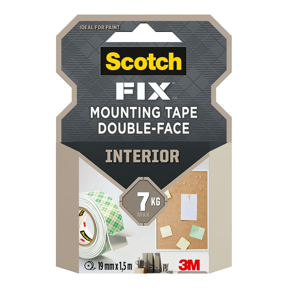 Fita de montagem dupla face para USO interno, máx 7 kg, 19 mm x 1,5 m