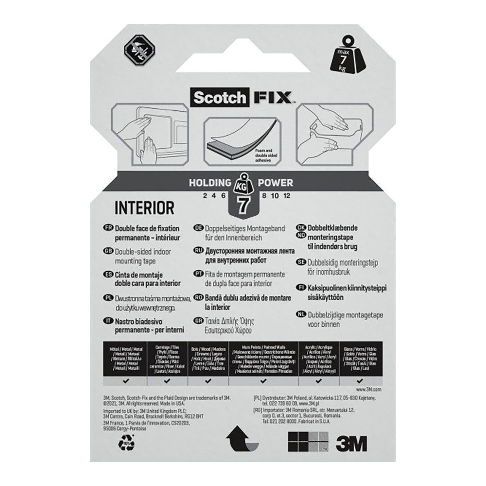 Fita de montagem dupla face para USO interno, máx 7 kg, 19 mm x 1,5 m - Image 3
