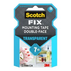 Fita de montagem dupla face, transparente, máx 7 kg, 19 mm x 1,5 m
