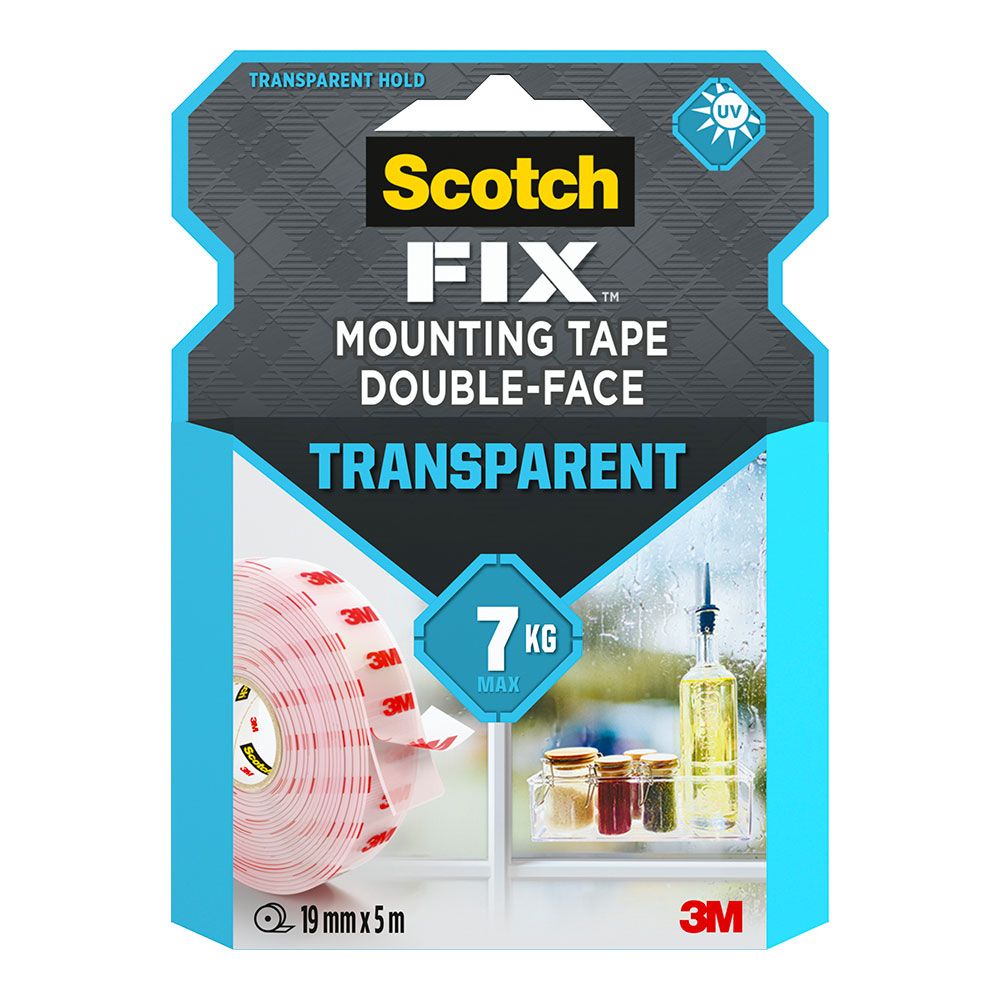 Fita de montagem dupla face, transparente, máx. 7 kg, 19mmx5m