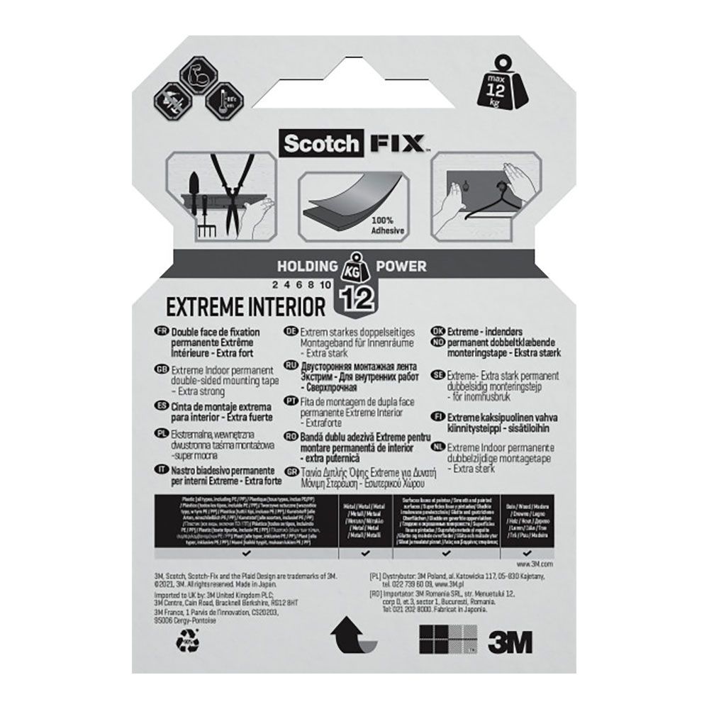 Fita dupla face de montagem extrema para interiores, máx. 12 kg, 19 mm x 1,8 m - Image 3