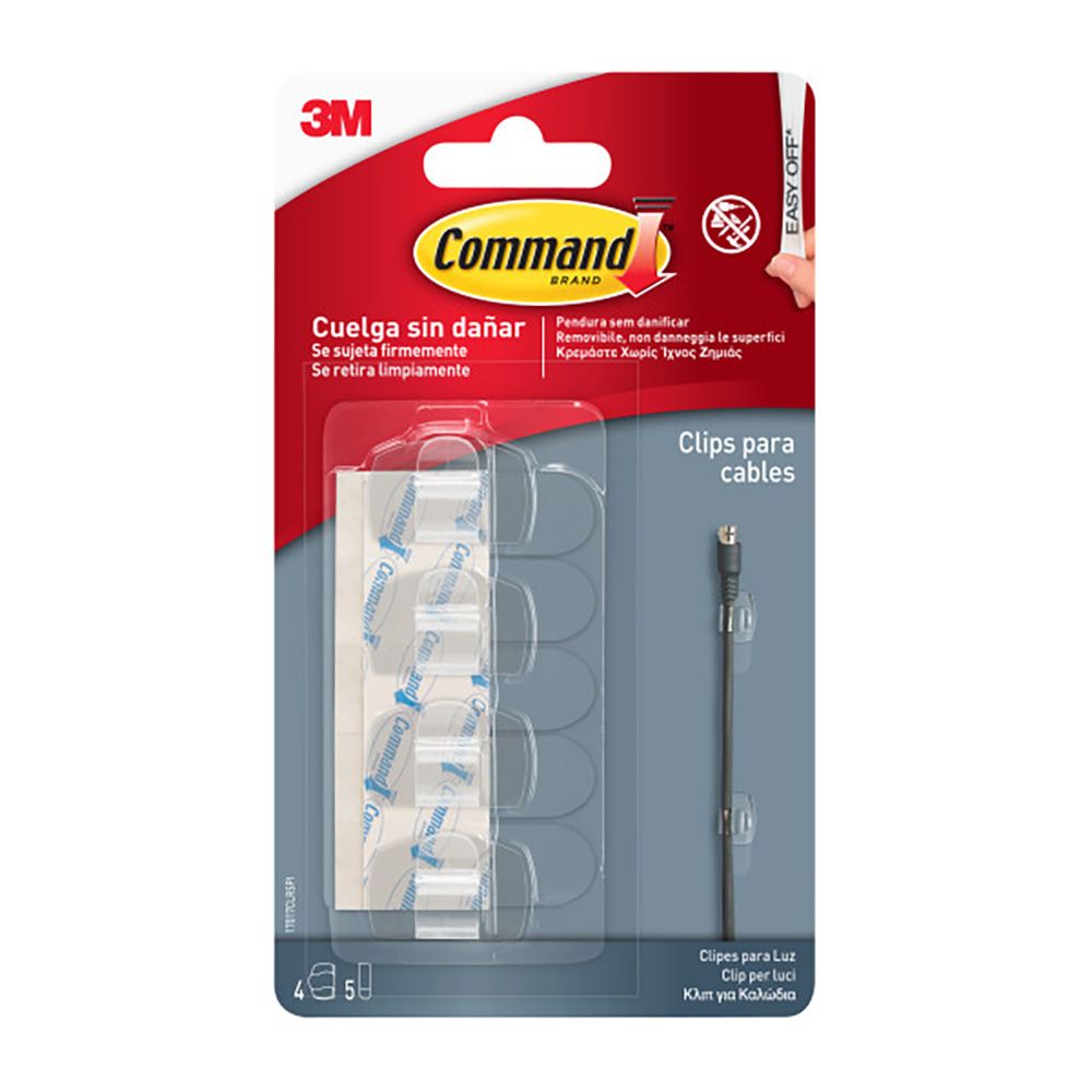 Command clipes para cabos redondos, transparentes, 19 x 32 x 13 mm, 4 UDS + 5 tiras, 17017CLR - Image 3