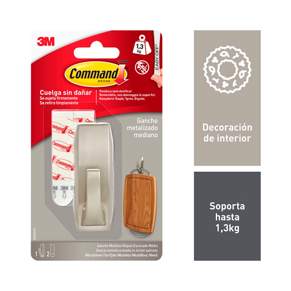 Command gancho médio, níquel polido, 29 x 79 x 29 mm, 1 peça + 2 tiras, carga MAX 1,3 kg. - Image 2