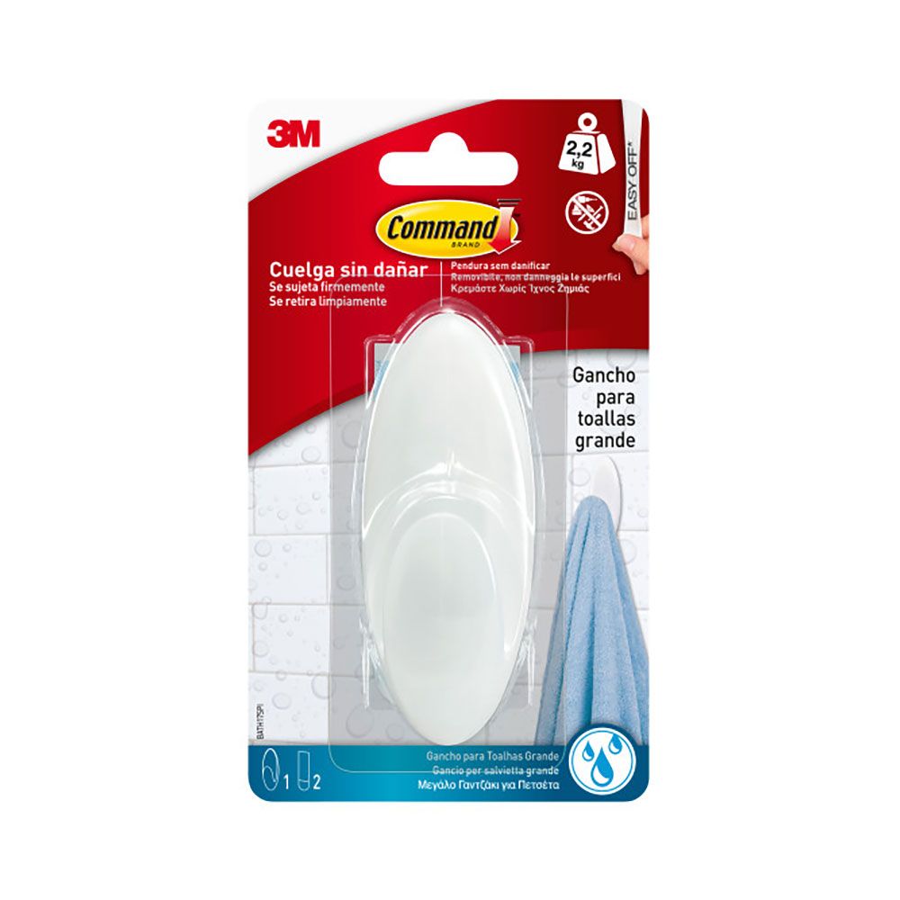 Command gancho para toalha, grande, branco, 1 unid + 2 tiras, MAX 2,2 kg - Image 2