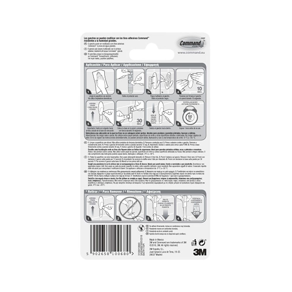 Command gancho para toalha, grande, branco, 1 unid + 2 tiras, MAX 2,2 kg - Image 3