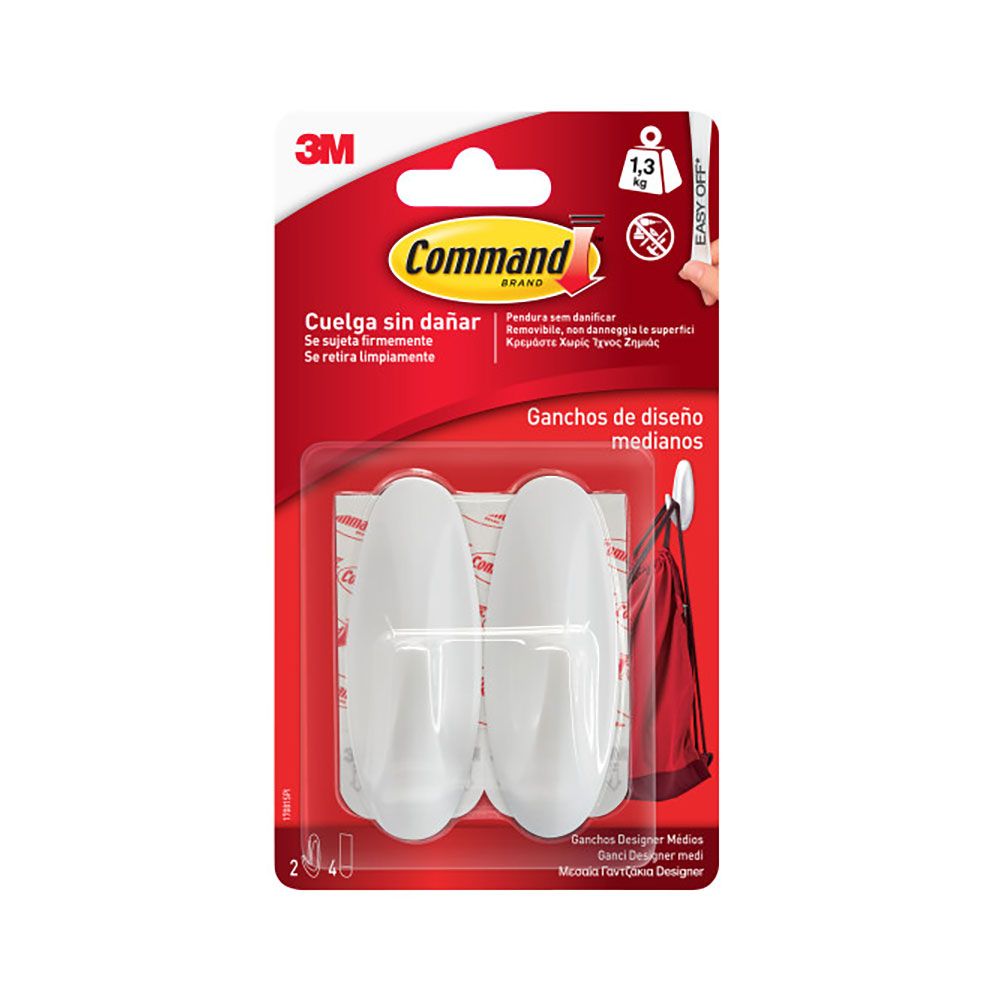 Command gancho de design, médio, branco, 29 x 79 x 29 mm, 2 peças + 4 tiras, máx. - Image 2