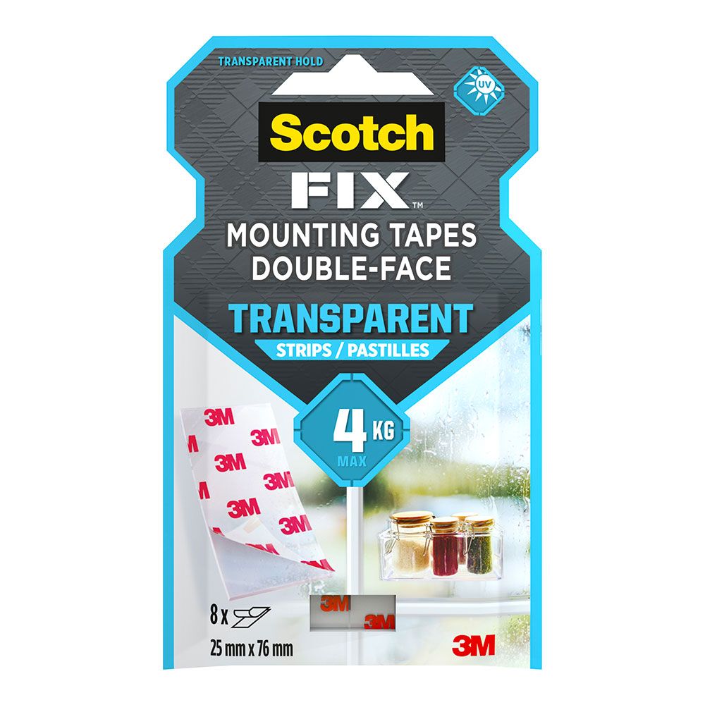 Tira adesiva dupla face transparente, MAX 4 kg, 25 mm x 76 mm, 8 UDS - Image 3