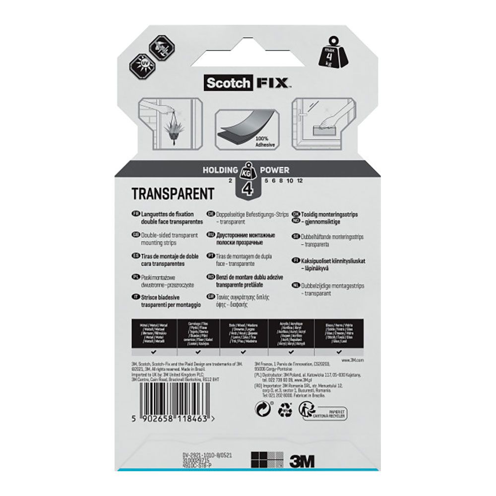 Tira adesiva dupla face transparente, MAX 4 kg, 25 mm x 76 mm, 8 UDS - Image 4
