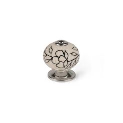 Puxador de porcelana para móveis, modelo E504, com acabamento floral branco, Ø40 mm, blister 4 un