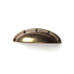 REI Puxador para móveis tipo concha, modelo 2004, zamak com acabamento em couro velho, 64 mm, blister 4 unidades