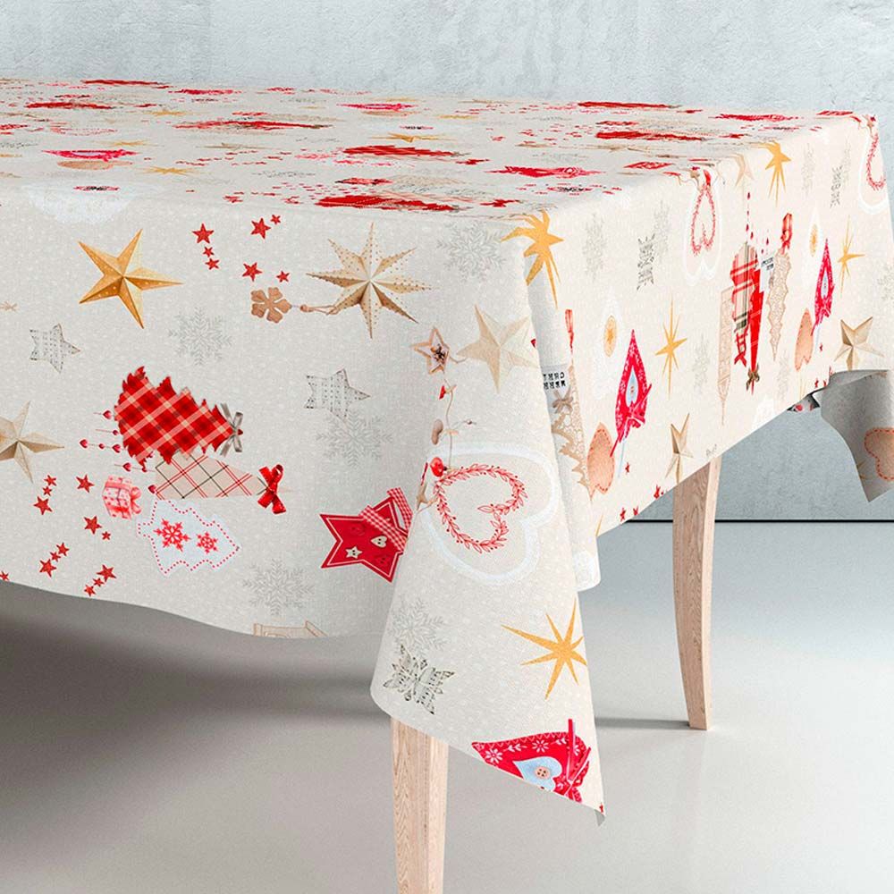 Rolo de hule com motivos natalícios bege 1,40 x 25 m