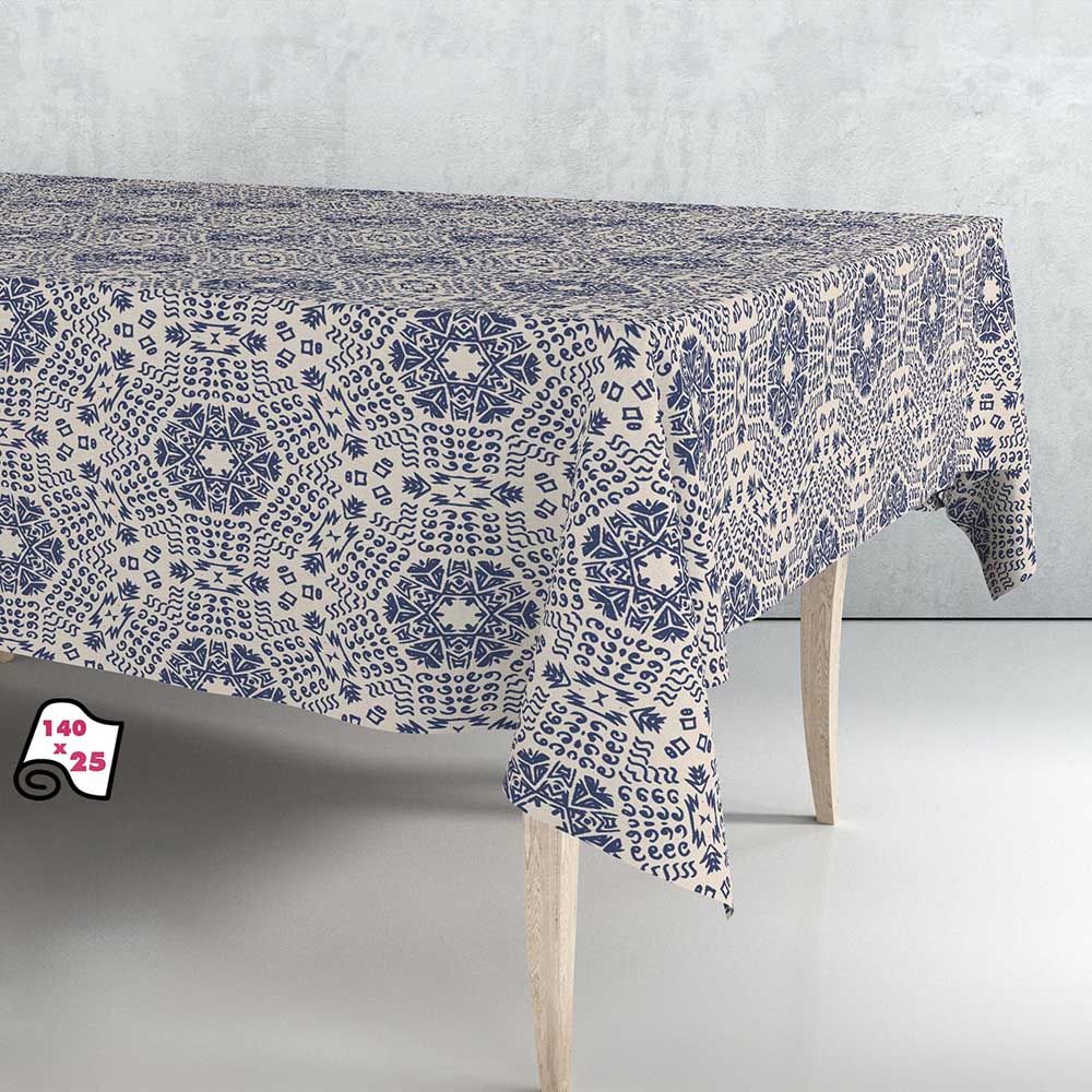 Rolo de toalha de mesa mandala azul 1,40 x 25 m