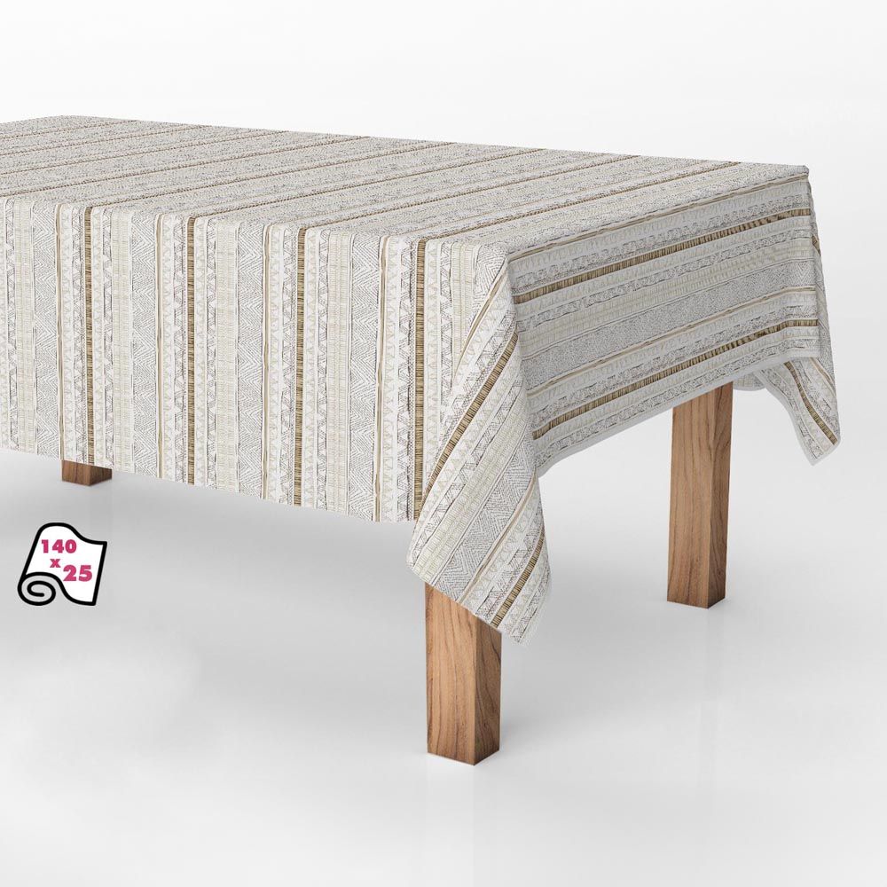 Rolo de toalha de mesa anti-nódoas desenhos riscas bege 1,40 x 25 m