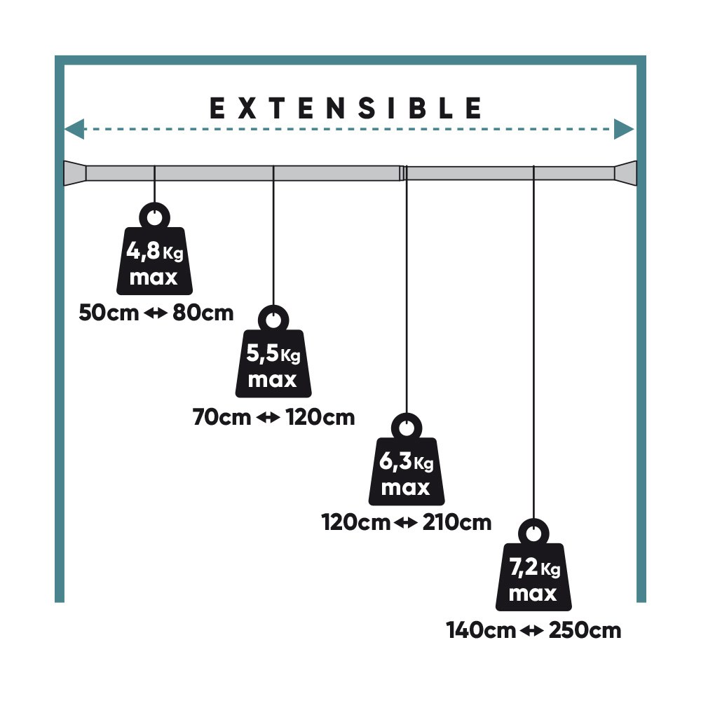 Barra extensível multiuso a pressão sem furos, prata, Ø2,8 - 2,5 x 50 - 80 cm - Image 5