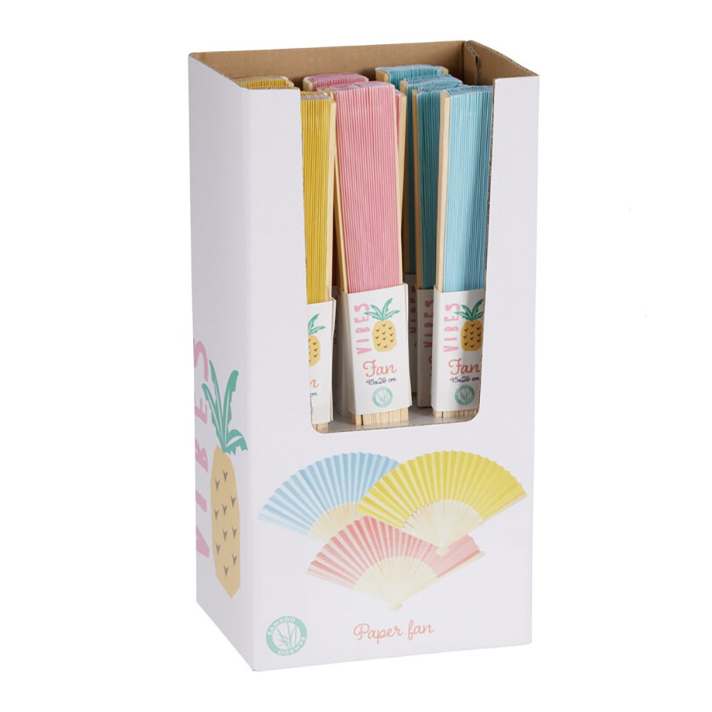 Leque dobrável de papel e bambu, cores sortidas, ø45 x 26,5 cm - Image 2