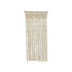 Cortina de macramé bege com barra de madeira clara, para porta, 90 x 200 cm
