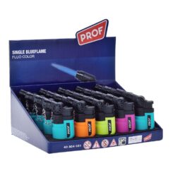 Isqueiro eletrónico, lata de borracha, chama azul, cores variadas